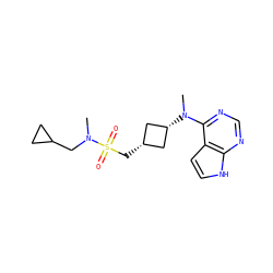 CN(CC1CC1)S(=O)(=O)C[C@H]1C[C@@H](N(C)c2ncnc3[nH]ccc23)C1 ZINC001772581170