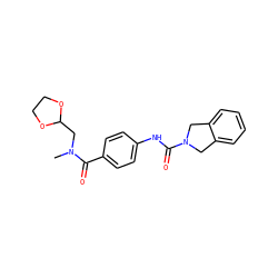 CN(CC1OCCO1)C(=O)c1ccc(NC(=O)N2Cc3ccccc3C2)cc1 ZINC000167868003