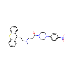 CN(CCC(=O)N1CCN(c2ccc([N+](=O)[O-])cc2)CC1)CCC1c2ccccc2Sc2ccccc21 ZINC000040866581