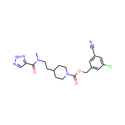 CN(CCC1CCN(C(=O)OCc2cc(Cl)cc(C#N)c2)CC1)C(=O)c1cn[nH]n1 ZINC000209505894