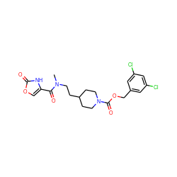 CN(CCC1CCN(C(=O)OCc2cc(Cl)cc(Cl)c2)CC1)C(=O)c1coc(=O)[nH]1 ZINC000209589711