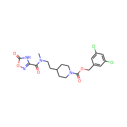 CN(CCC1CCN(C(=O)OCc2cc(Cl)cc(Cl)c2)CC1)C(=O)c1noc(=O)[nH]1 ZINC000209505944