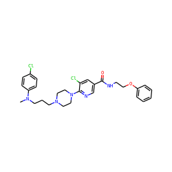 CN(CCCN1CCN(c2ncc(C(=O)NCCOc3ccccc3)cc2Cl)CC1)c1ccc(Cl)cc1 ZINC000049678990