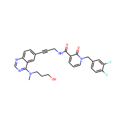 CN(CCCO)c1ncnc2ccc(C#CCNC(=O)c3cccn(Cc4ccc(F)c(F)c4)c3=O)cc12 ZINC000096176291