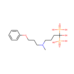CN(CCCOc1ccccc1)CCCC(O)(P(=O)(O)O)P(=O)(O)O ZINC000026746319