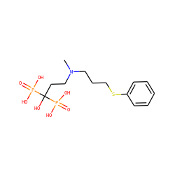 CN(CCCSc1ccccc1)CCC(O)(P(=O)(O)O)P(=O)(O)O ZINC000026743105