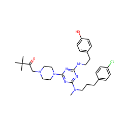 CN(CCCc1ccc(Cl)cc1)c1nc(NCCc2ccc(O)cc2)nc(N2CCN(CC(=O)C(C)(C)C)CC2)n1 ZINC000027634989