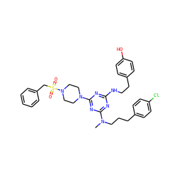 CN(CCCc1ccc(Cl)cc1)c1nc(NCCc2ccc(O)cc2)nc(N2CCN(S(=O)(=O)Cc3ccccc3)CC2)n1 ZINC000027632889
