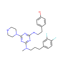 CN(CCCc1ccc(F)c(F)c1)c1nc(NCCc2ccc(O)cc2)nc(N2CCNCC2)n1 ZINC000013492569