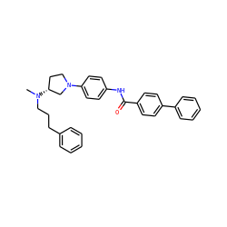 CN(CCCc1ccccc1)[C@@H]1CCN(c2ccc(NC(=O)c3ccc(-c4ccccc4)cc3)cc2)C1 ZINC000028123149