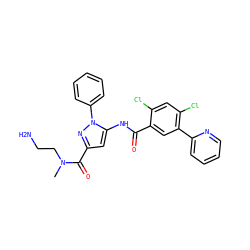 CN(CCN)C(=O)c1cc(NC(=O)c2cc(-c3ccccn3)c(Cl)cc2Cl)n(-c2ccccc2)n1 ZINC001772640417