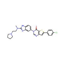 CN(CCN1CCCC1)c1nc2cc(-n3cnc4cc(-c5ccc(Cl)cc5)sc4c3=O)ccc2[nH]1 ZINC000040764445