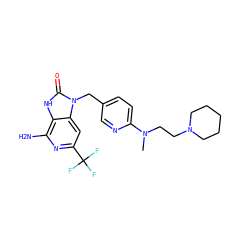 CN(CCN1CCCCC1)c1ccc(Cn2c(=O)[nH]c3c(N)nc(C(F)(F)F)cc32)cn1 ZINC000072139767