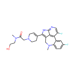 CN(CCO)C(=O)CN1CC=C(c2[nH]c3ncc(F)c4c3c2CN(C)c2ccc(F)cc2-4)CC1 ZINC001772600680