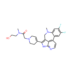 CN(CCO)C(=O)CN1CC=C(c2[nH]c3nccc4c3c2CN(C)c2cc(F)c(F)cc2-4)CC1 ZINC001772593152
