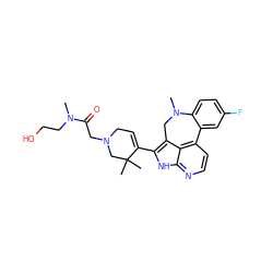 CN(CCO)C(=O)CN1CC=C(c2[nH]c3nccc4c3c2CN(C)c2ccc(F)cc2-4)C(C)(C)C1 ZINC001772592158