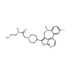 CN(CCO)C(=O)CN1CCC(c2[nH]c3nccc4c3c2CN(C)c2ccc(F)cc2-4)CC1 ZINC001772576055