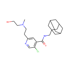 CN(CCO)CCc1cc(C(=O)NCC23CC4CC(CC(C4)C2)C3)c(Cl)cn1 ZINC000043078111