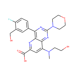 CN(CCO)c1cc(C(=O)O)nc2c(-c3ccc(F)c(CO)c3)nc(N3CCOCC3)nc12 ZINC000143065654
