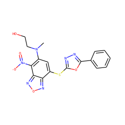 CN(CCO)c1cc(Sc2nnc(-c3ccccc3)o2)c2nonc2c1[N+](=O)[O-] ZINC000020680036