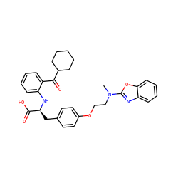 CN(CCOc1ccc(C[C@H](Nc2ccccc2C(=O)C2CCCCC2)C(=O)O)cc1)c1nc2ccccc2o1 ZINC000012358105