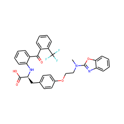 CN(CCOc1ccc(C[C@H](Nc2ccccc2C(=O)c2ccccc2C(F)(F)F)C(=O)O)cc1)c1nc2ccccc2o1 ZINC000004137610