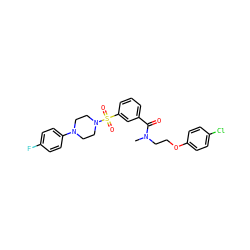 CN(CCOc1ccc(Cl)cc1)C(=O)c1cccc(S(=O)(=O)N2CCN(c3ccc(F)cc3)CC2)c1 ZINC000066124097