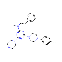 CN(CCc1ccccc1)c1nc(N2CCNCC2)nc(N2CCN(c3ccc(Cl)cc3)CC2)n1 ZINC000028003941