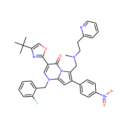 CN(CCc1ccccn1)Cc1c(-c2ccc([N+](=O)[O-])cc2)cc2n(Cc3ccccc3F)cc(-c3nc(C(C)(C)C)co3)c(=O)n12 ZINC000027323896
