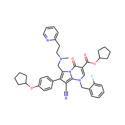 CN(CCc1ccccn1)Cc1c(-c2ccc(OC3CCCC3)cc2)c(C#N)c2n(Cc3ccccc3F)cc(C(=O)OC3CCCC3)c(=O)n12 ZINC000027324574