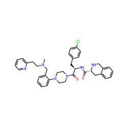 CN(CCc1ccccn1)Cc1ccccc1N1CCN(C(=O)[C@@H](Cc2ccc(Cl)cc2)NC(=O)[C@H]2Cc3ccccc3CN2)CC1 ZINC000028373416