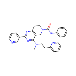 CN(CCc1ccccn1)c1nc(-c2cccnc2)nc2c1CN(C(=O)Nc1ccccc1)CC2 ZINC000095559097