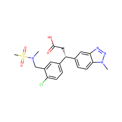 CN(Cc1cc([C@H](CC(=O)O)c2ccc3c(c2)nnn3C)ccc1Cl)S(C)(=O)=O ZINC000584905756