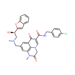 CN(Cc1cc2c3c(c1)c(=O)c(C(=O)NCc1ccc(Cl)cc1)cn3CC(=O)N2C)C[C@@H](O)c1cc2ccccc2o1 ZINC000049777599