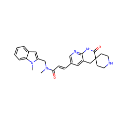 CN(Cc1cc2ccccc2n1C)C(=O)/C=C/c1cnc2c(c1)CC1(CCNCC1)C(=O)N2 ZINC000045260988