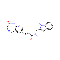 CN(Cc1cc2ccccc2n1C)C(=O)/C=C/c1cnc2c(c1)CNCC(=O)N2 ZINC000038559996