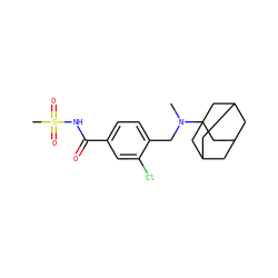 CN(Cc1ccc(C(=O)NS(C)(=O)=O)cc1Cl)C12CC3CC(CC(C3)C1)C2 ZINC000261148413