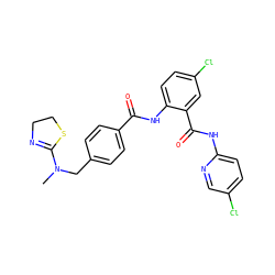 CN(Cc1ccc(C(=O)Nc2ccc(Cl)cc2C(=O)Nc2ccc(Cl)cn2)cc1)C1=NCCS1 ZINC000028087141