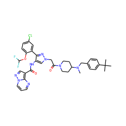 CN(Cc1ccc(C(C)(C)C)cc1)C1CCN(C(=O)Cn2cc(NC(=O)c3cnn4cccnc34)c(-c3cc(Cl)ccc3OC(F)F)n2)CC1 ZINC001772575000