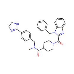 CN(Cc1ccc(C2=NCCN2)cc1)C(=O)C1CCN(C(=O)c2nc3ccccc3n2Cc2ccccc2)CC1 ZINC000049872390