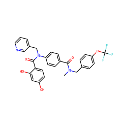CN(Cc1ccc(OC(F)(F)F)cc1)C(=O)c1ccc(N(Cc2cccnc2)C(=O)c2ccc(O)cc2O)cc1 ZINC000653778458
