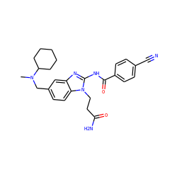 CN(Cc1ccc2c(c1)nc(NC(=O)c1ccc(C#N)cc1)n2CCC(N)=O)C1CCCCC1 ZINC000040422942