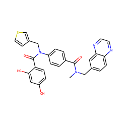 CN(Cc1ccc2nccnc2c1)C(=O)c1ccc(N(Cc2ccsc2)C(=O)c2ccc(O)cc2O)cc1 ZINC000653762343