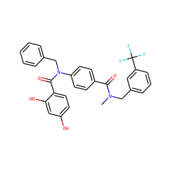 CN(Cc1cccc(C(F)(F)F)c1)C(=O)c1ccc(N(Cc2ccccc2)C(=O)c2ccc(O)cc2O)cc1 ZINC000653671253