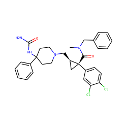 CN(Cc1ccccc1)C(=O)[C@@]1(c2ccc(Cl)c(Cl)c2)C[C@H]1CN1CCC(NC(N)=O)(c2ccccc2)CC1 ZINC000066076289