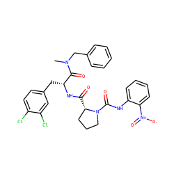 CN(Cc1ccccc1)C(=O)[C@@H](Cc1ccc(Cl)c(Cl)c1)NC(=O)[C@H]1CCCN1C(=O)Nc1ccccc1[N+](=O)[O-] ZINC000026939668