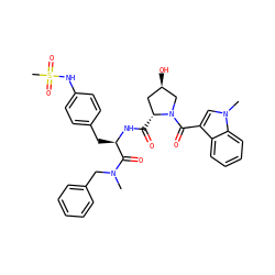 CN(Cc1ccccc1)C(=O)[C@@H](Cc1ccc(NS(C)(=O)=O)cc1)NC(=O)[C@@H]1C[C@@H](O)CN1C(=O)c1cn(C)c2ccccc12 ZINC000026177620