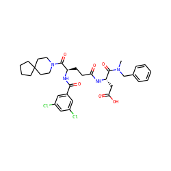 CN(Cc1ccccc1)C(=O)[C@H](CC(=O)O)NC(=O)CC[C@@H](NC(=O)c1cc(Cl)cc(Cl)c1)C(=O)N1CCC2(CCCC2)CC1 ZINC000029212640