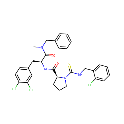 CN(Cc1ccccc1)C(=O)[C@H](Cc1ccc(Cl)c(Cl)c1)NC(=O)[C@@H]1CCCN1C(=S)NCc1ccccc1Cl ZINC000026844699