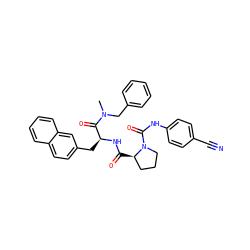 CN(Cc1ccccc1)C(=O)[C@H](Cc1ccc2ccccc2c1)NC(=O)[C@@H]1CCCN1C(=O)Nc1ccc(C#N)cc1 ZINC000026845260